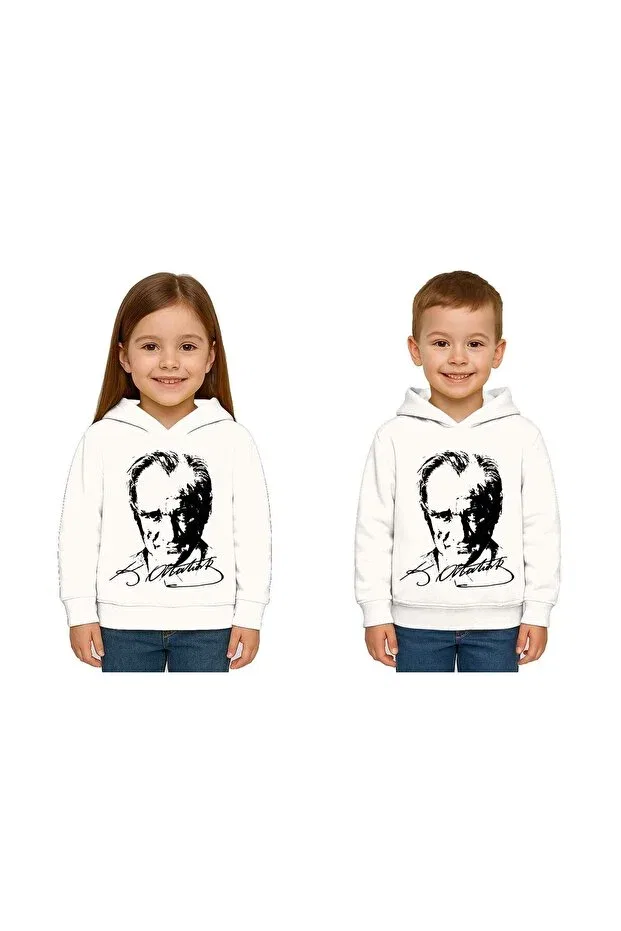 Детские свитшот с капюшоном с принтом Unisex moon and star may 19 october 29 april 23 november 10 ataturk children's hooded sweatshirt Sedirli, White
