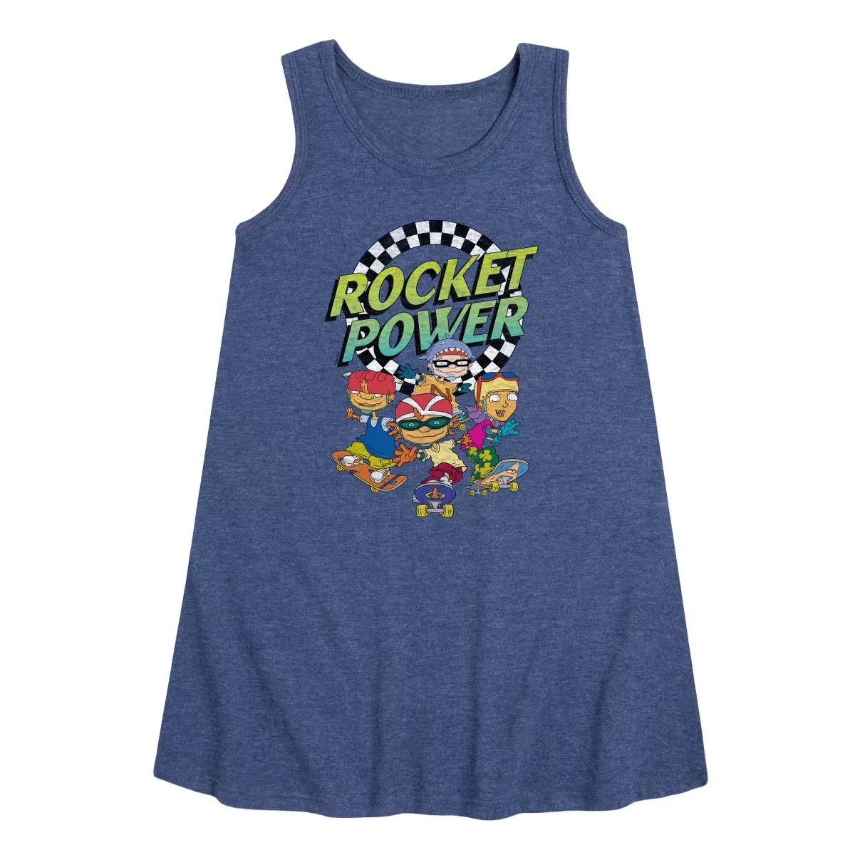 Детское платье-трапеция без рукавов с принтом Rocket Power, Heather Navy