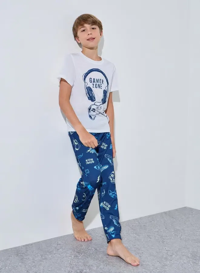 Комплект пижамный с принтом геймера, модель Graphic Print, Styli, мультиколор