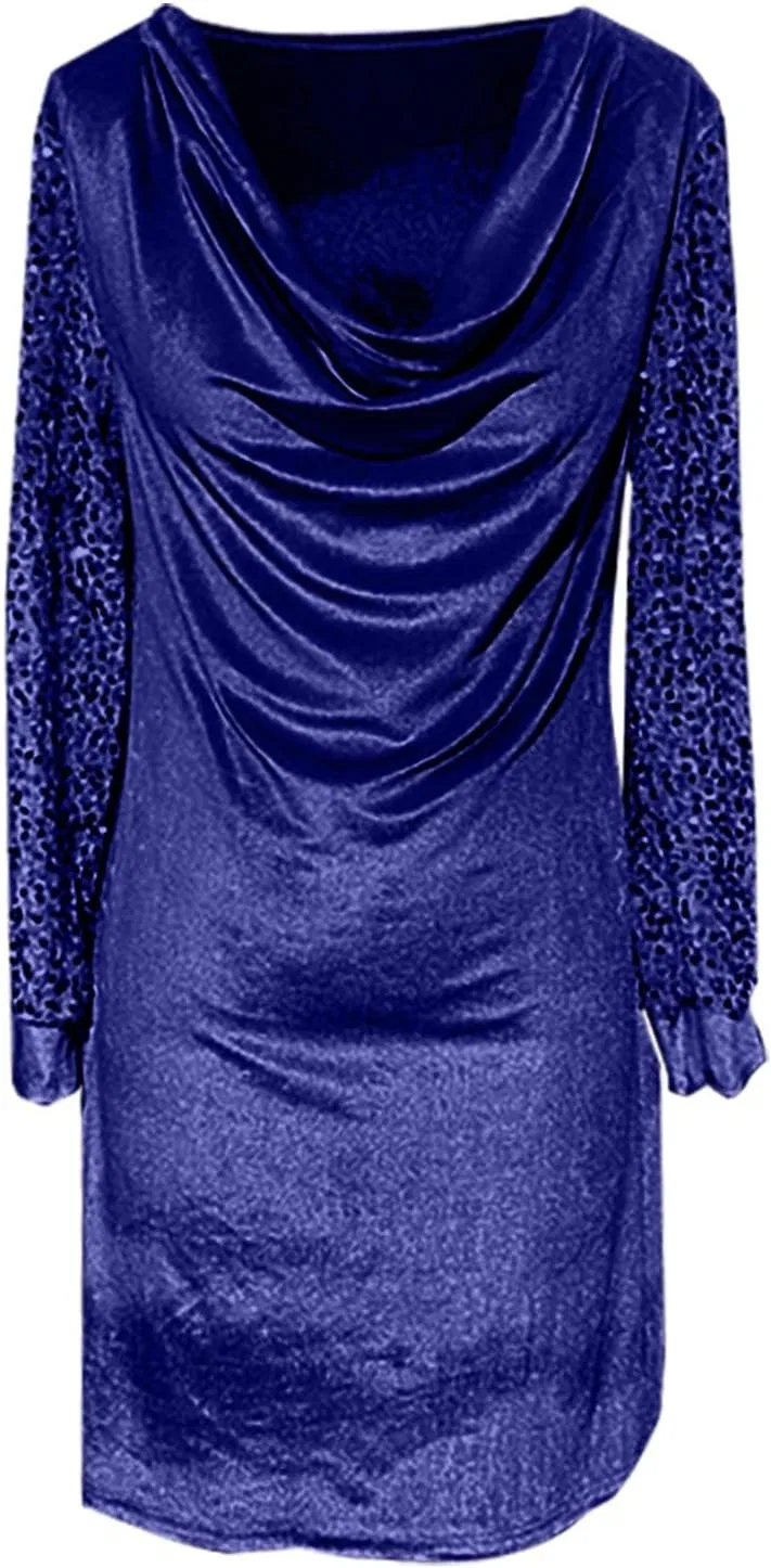 Женское бархатное платье с пайетками V-образным вырезом Generic, Blue — фото 4