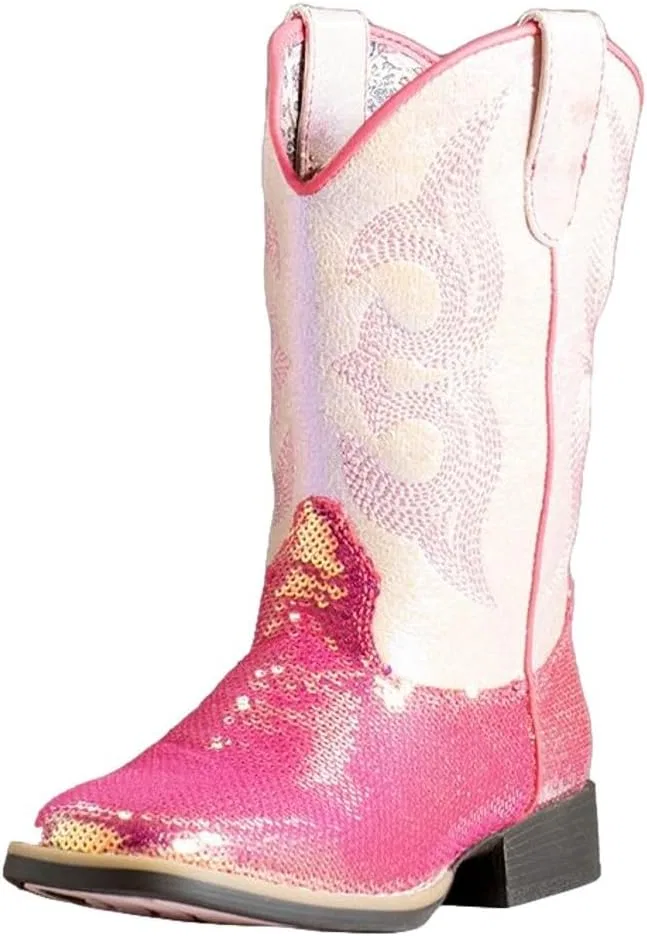 Детские сапоги для девочек с пайетками Krissy Sequins Square M&F Western Products, Hot Pink