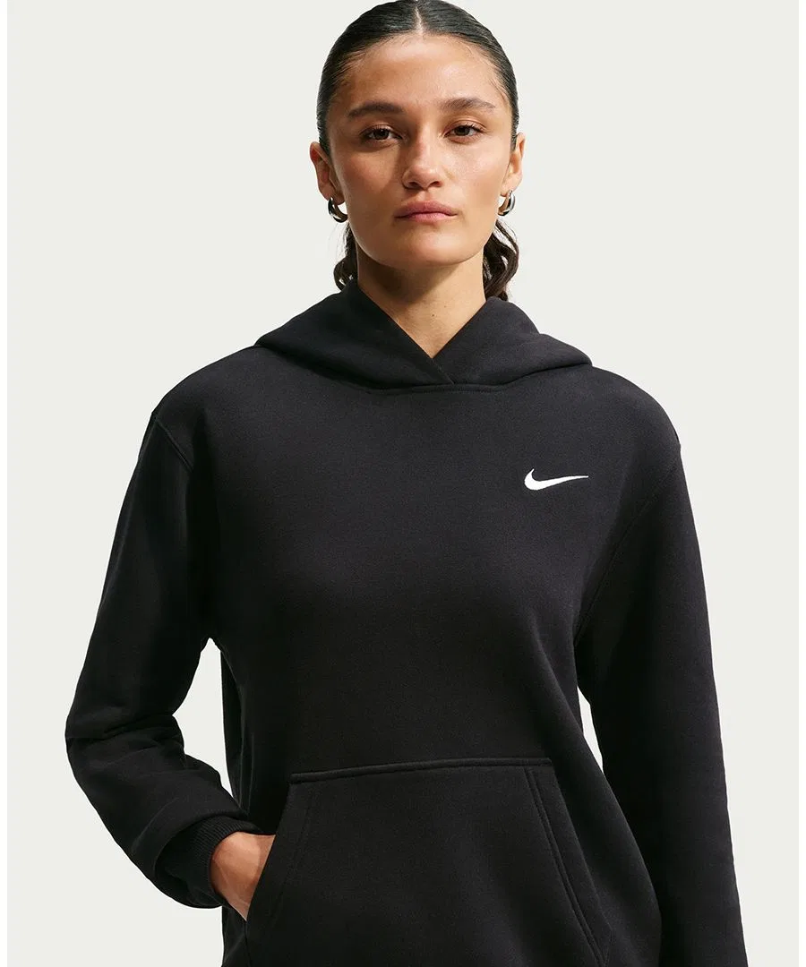Худи Nike Studio Fleece с капюшоном, длинным рукавом и логотипом Swoosh, Total Black/Sail — фото 2