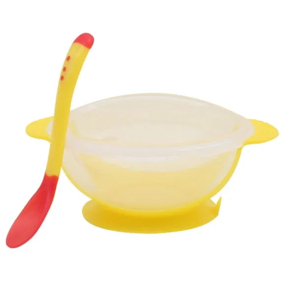 Детская миска для кормления с ложкой, набор с присоской, 16 см, huayishang, Yellow
