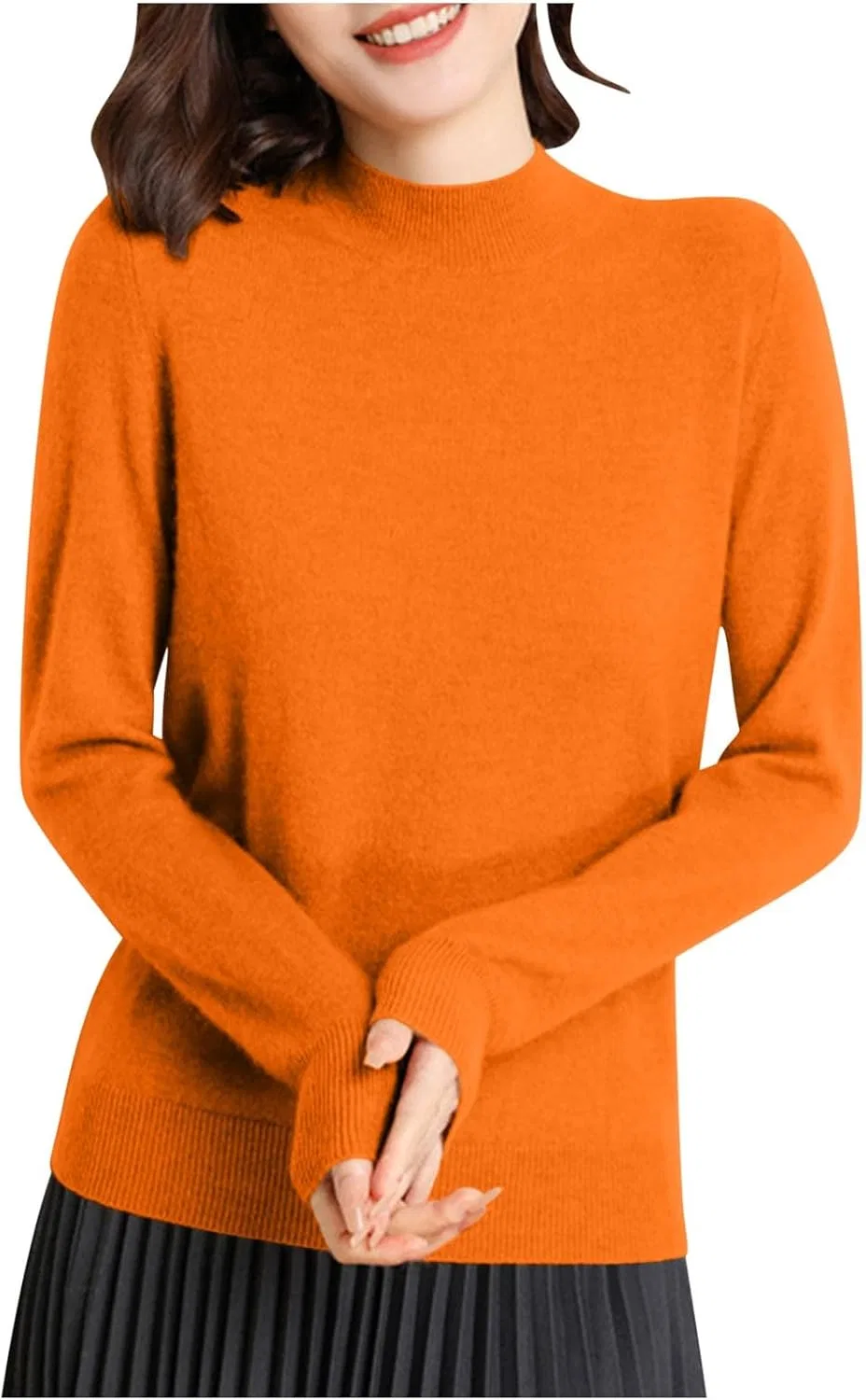 Женский свитер с высоким воротом, с длинным рукавом, Ribbed Knit Lightweight Pullover, оранжевый — фото 3