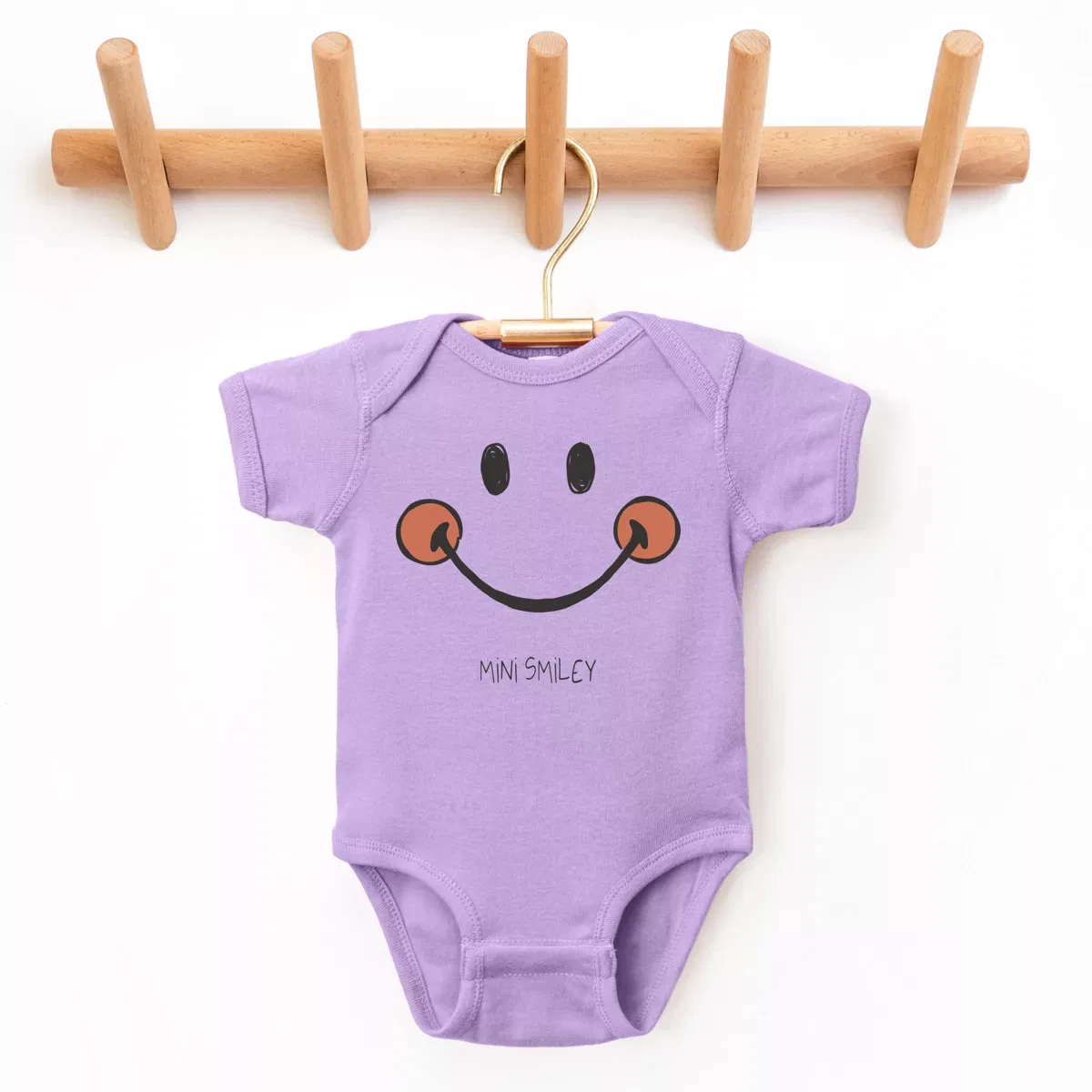 Детский боди с коротким рукавом с принтом Mini Smiley Smile Outline The Juniper Shop, Lavender — фото 2
