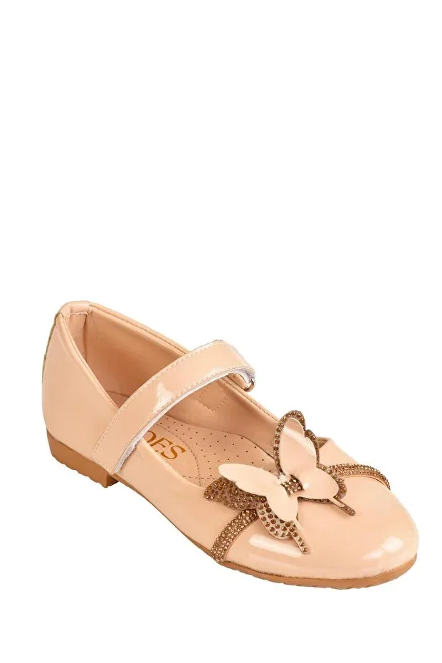 Детские балетки для девочек с блестящим патентованным принтом Minibonito, Beige