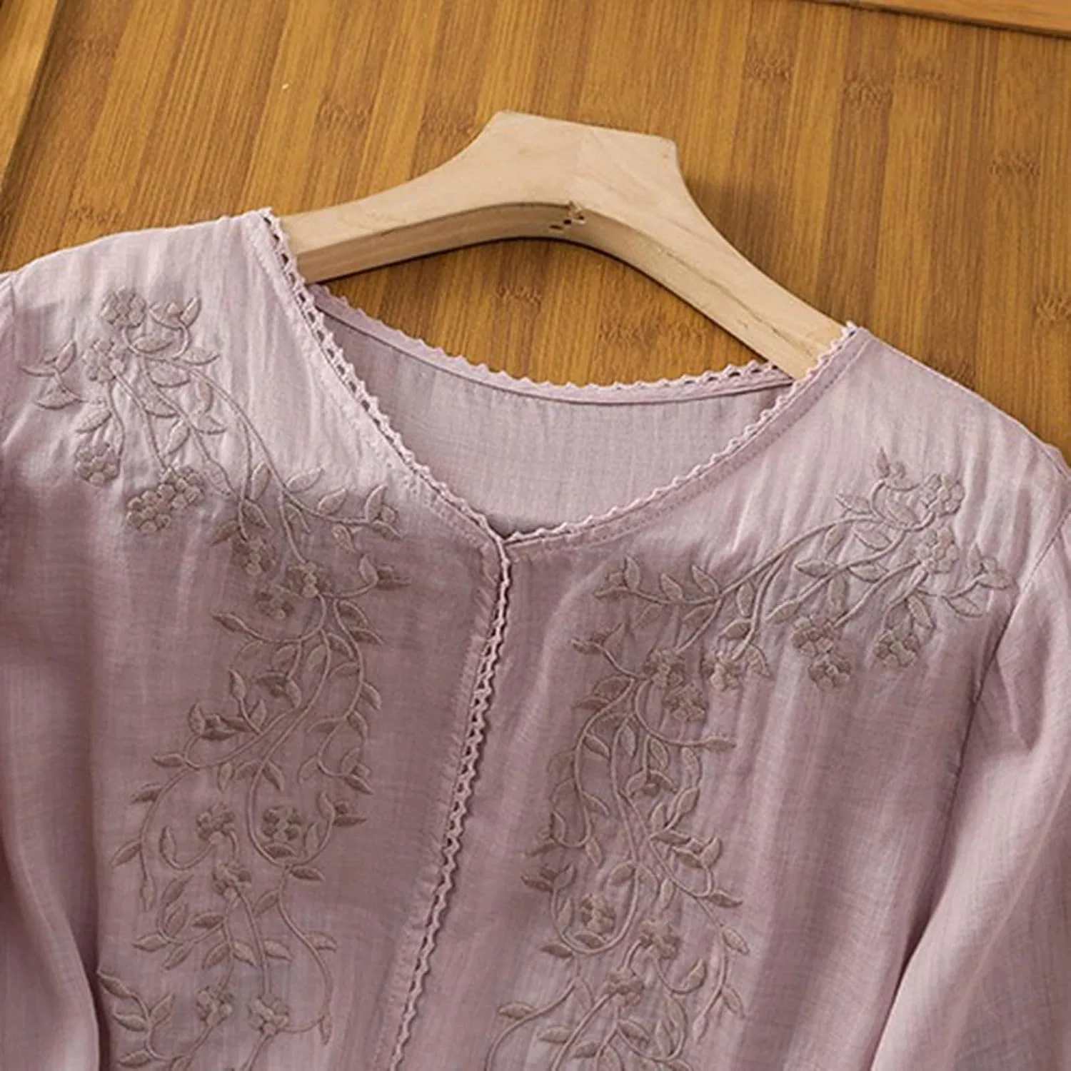 Женская туника с вышивкой и коротким рукавом, модель Vintage Dressy, фиолетовый — фото 4