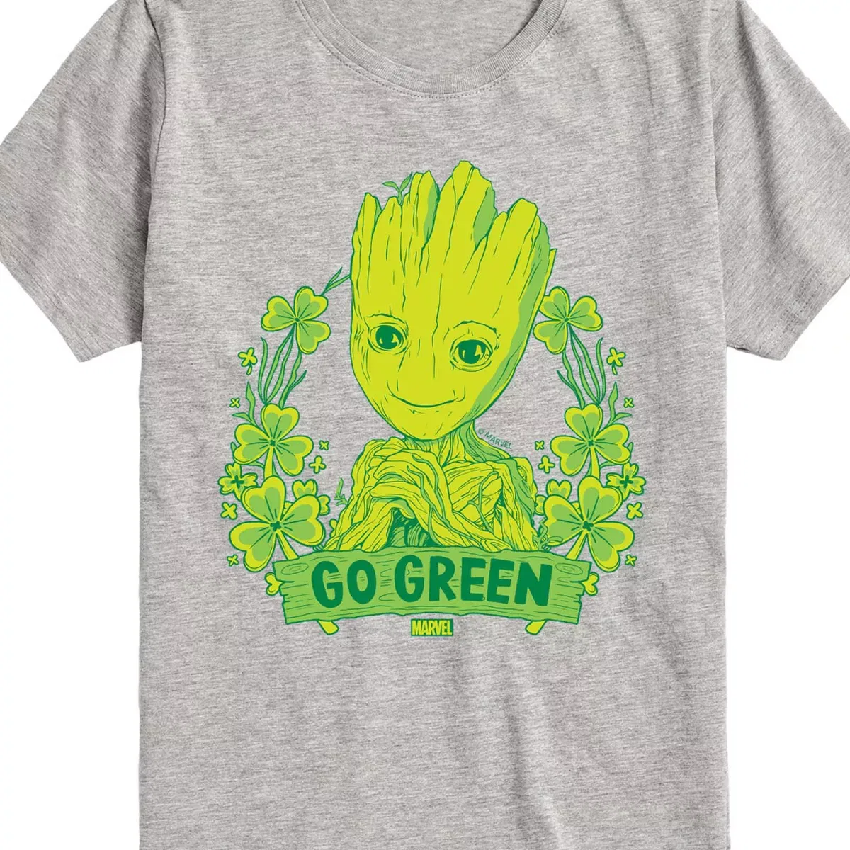 Детская футболка с коротким рукавом с принтом Groot Go Green St. Patricks Day Marvel, White — фото 2