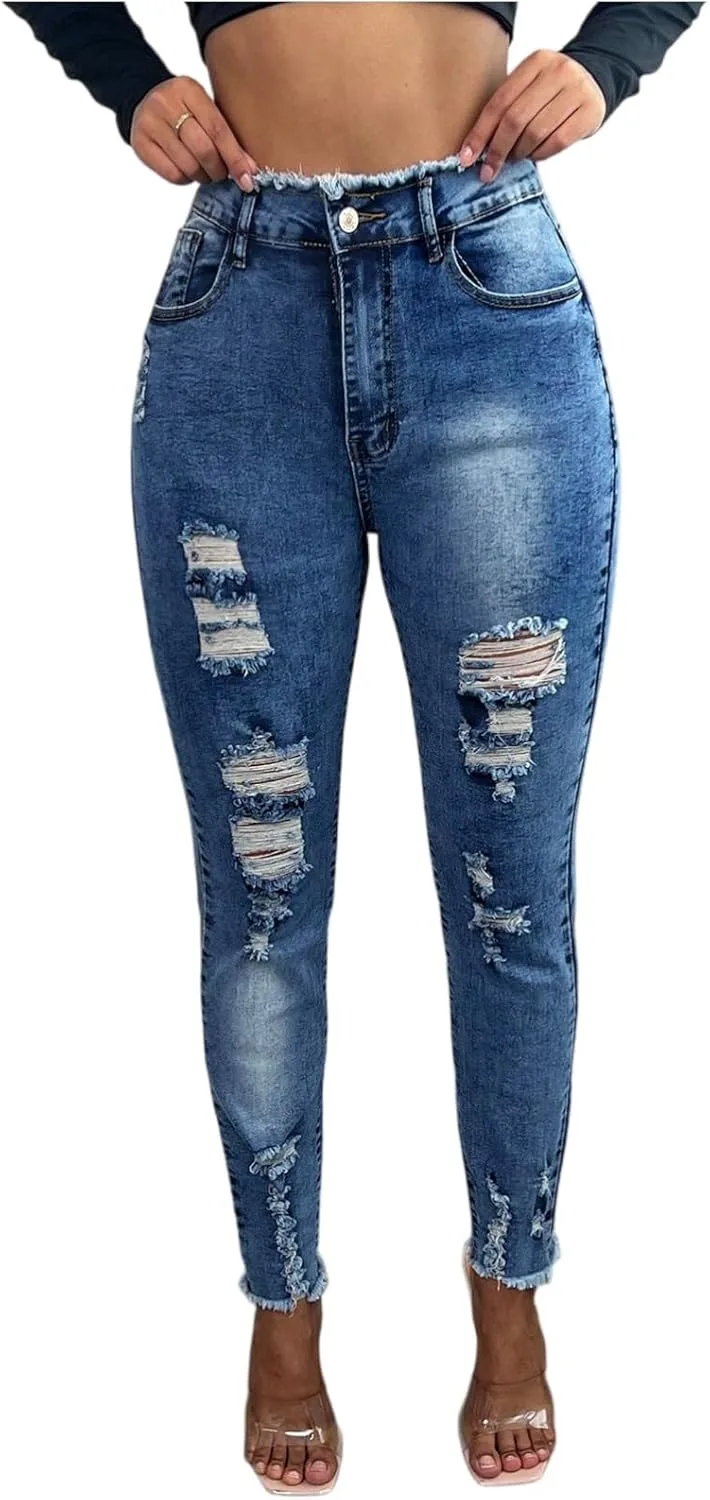 

Рваные джинсы женские skinny high waisted distressed