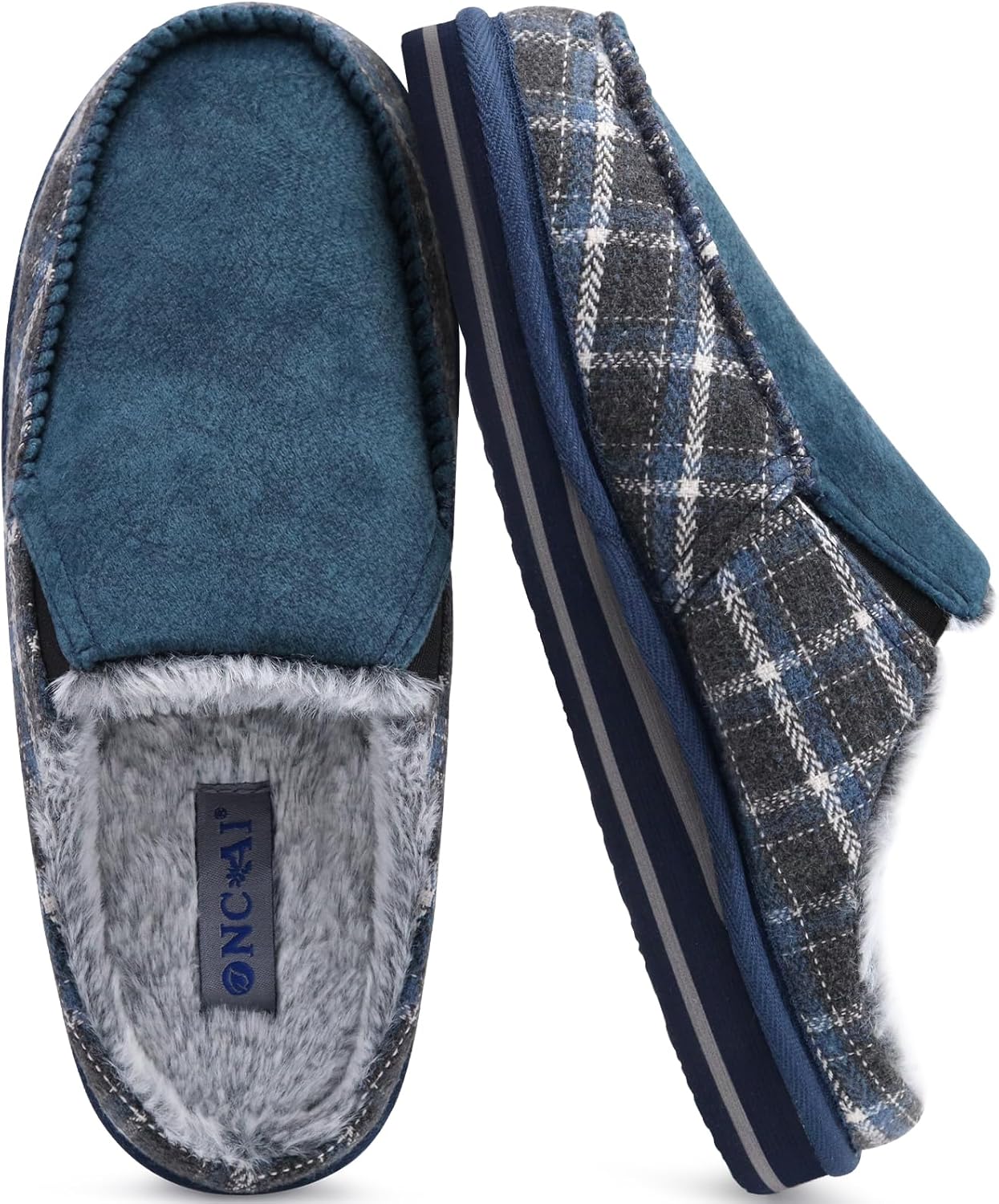 

Мужские шлепанцы ONCAI с поддержкой свода стопы, полоской, искусственным мехом, хлопковым сочетанием, высокоплотной обувной стелькой из памяти формы, теплые домашние тапочки, на ноге, для улицы и дома, резиновая подошва, размеры 7-16, синий