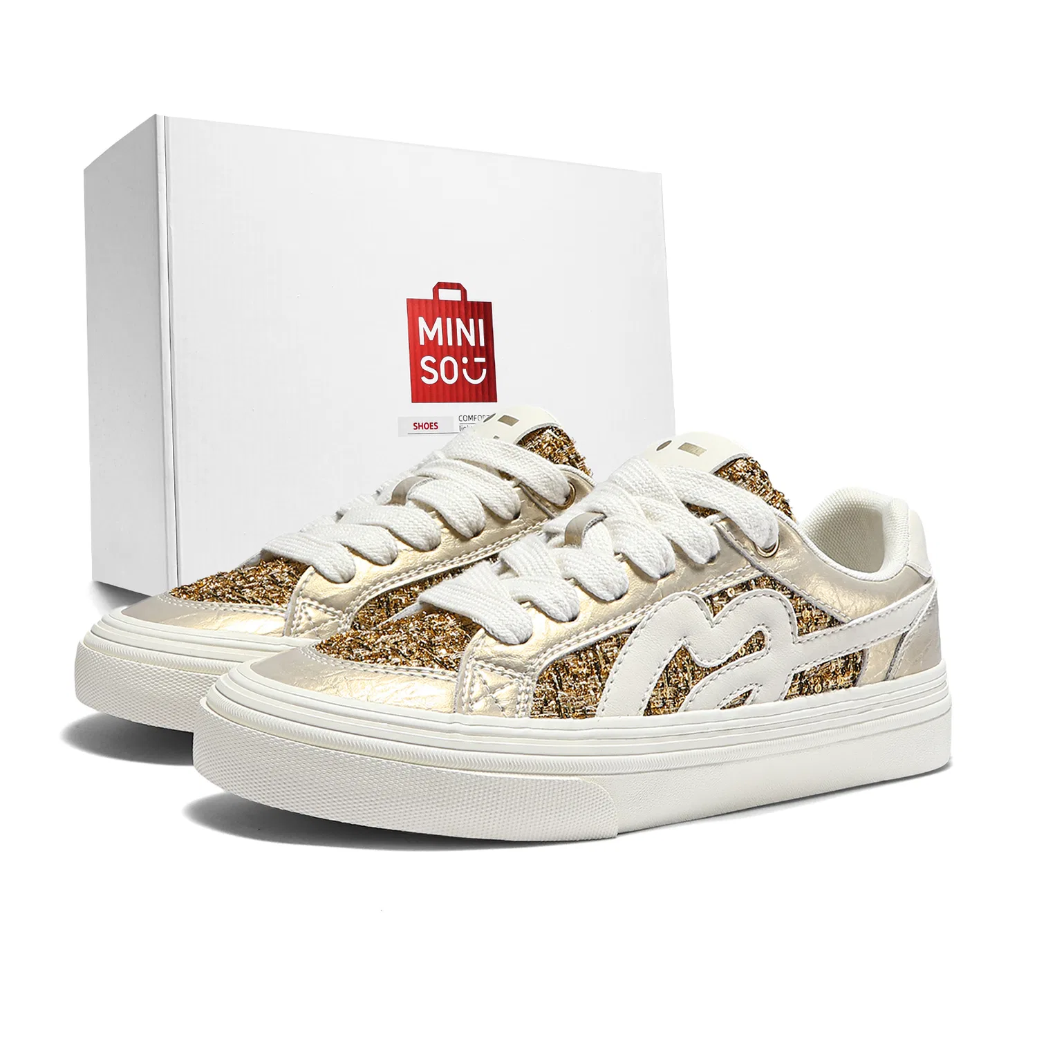 Кроссовки скейтбордические детские Low Top MINISO, White Gold
