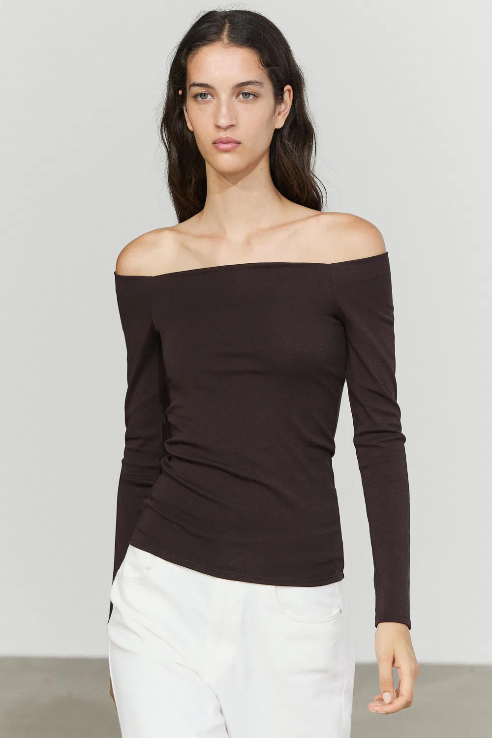 Лонгслив Massimo Dutti Stretch, коричневый