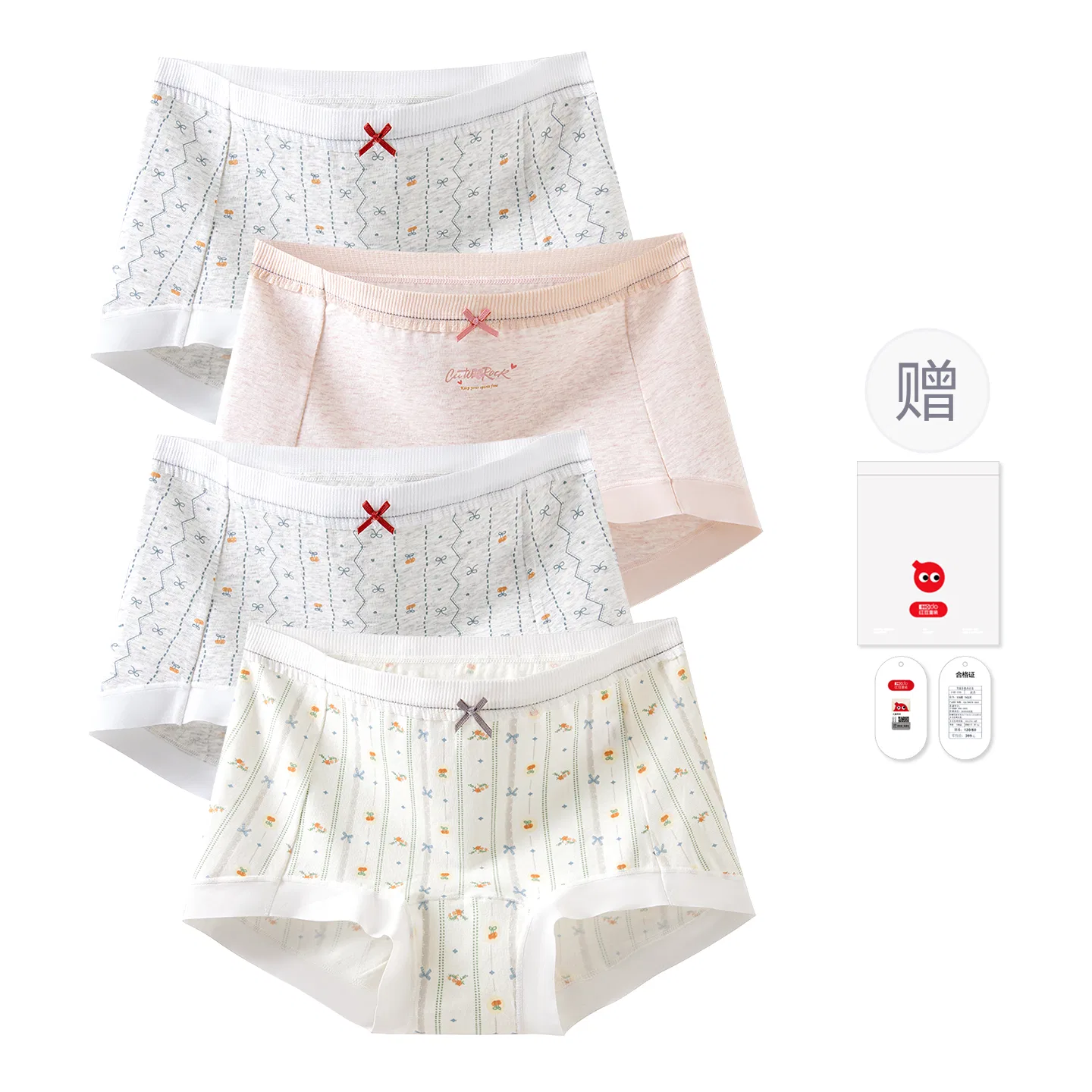 Детские трусы для девочек хлопковые с принтом Boxer Briefs Red Bean, Light Gray Heather + Light Gray Heather + Soft Pink + Light Apricot