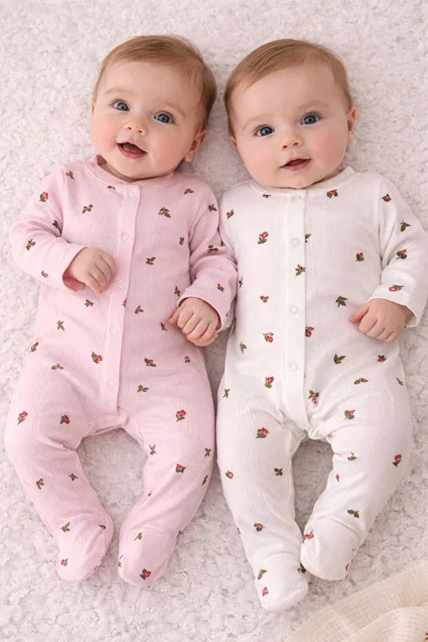 Детский комбинезон для девочек с цветочным принтом 2-Piece baby girl floral patterned jumpsuit My Babies Label, White — фото 2