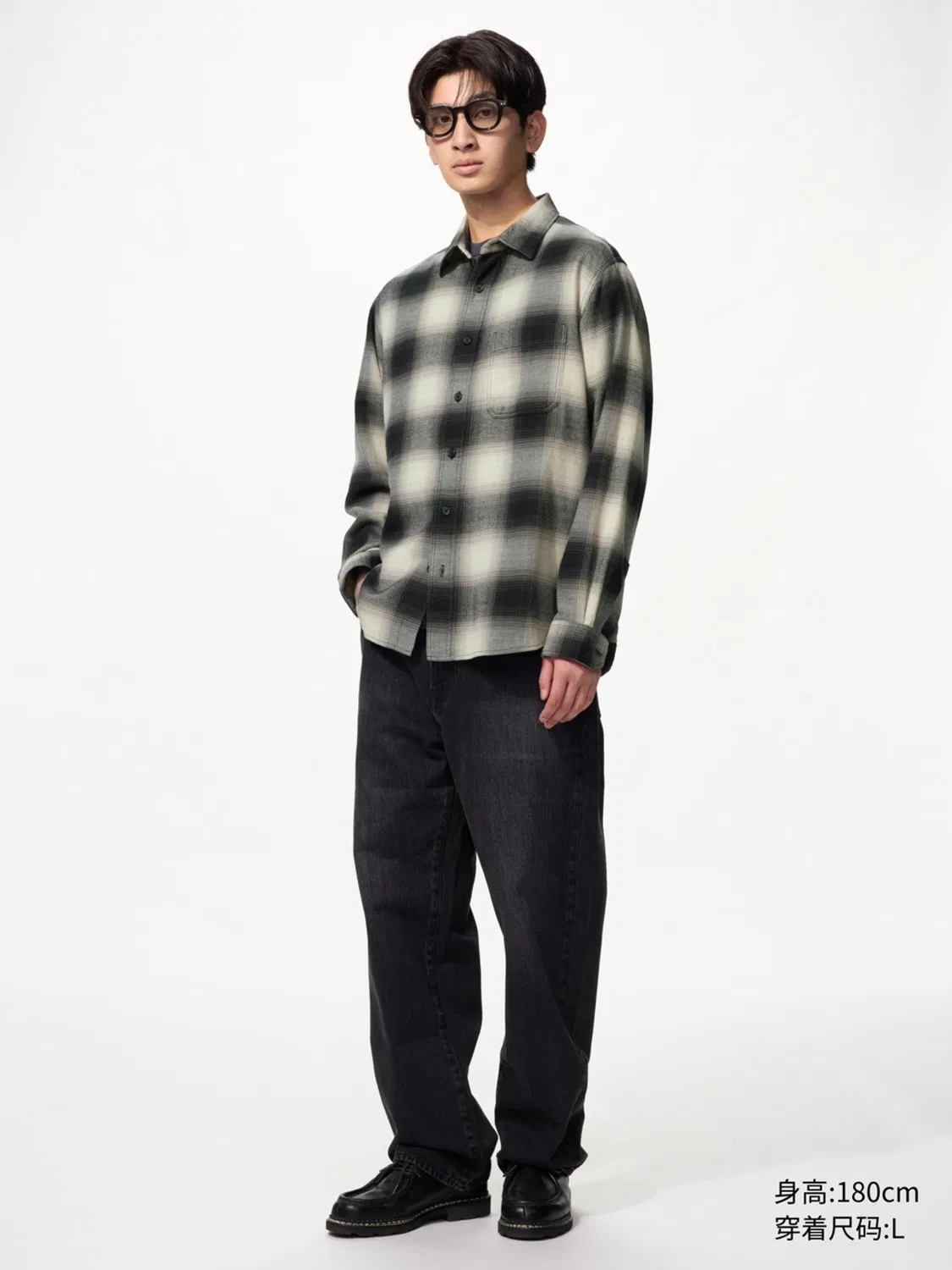 Рубашка в клетку с длинным рукавом из фланели Uniqlo, молочный — фото 3