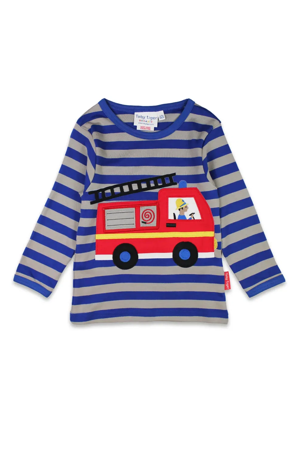 Детская футболка с длинным рукавом Fire Engine Applique Toby Tiger, Blue — фото 2