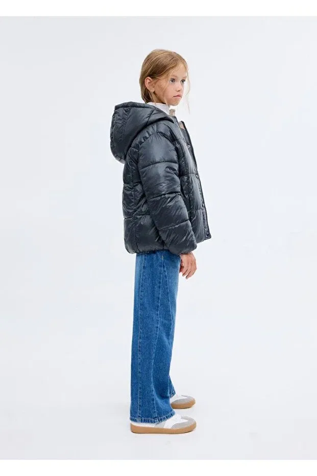 Детское пальто для девочек с капюшоном Mango Kids, Navy Blue — фото 2