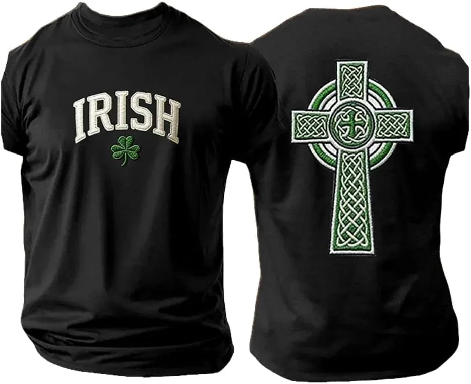 Мужская футболка с кельтским крестом St. Patrick's Day, Black