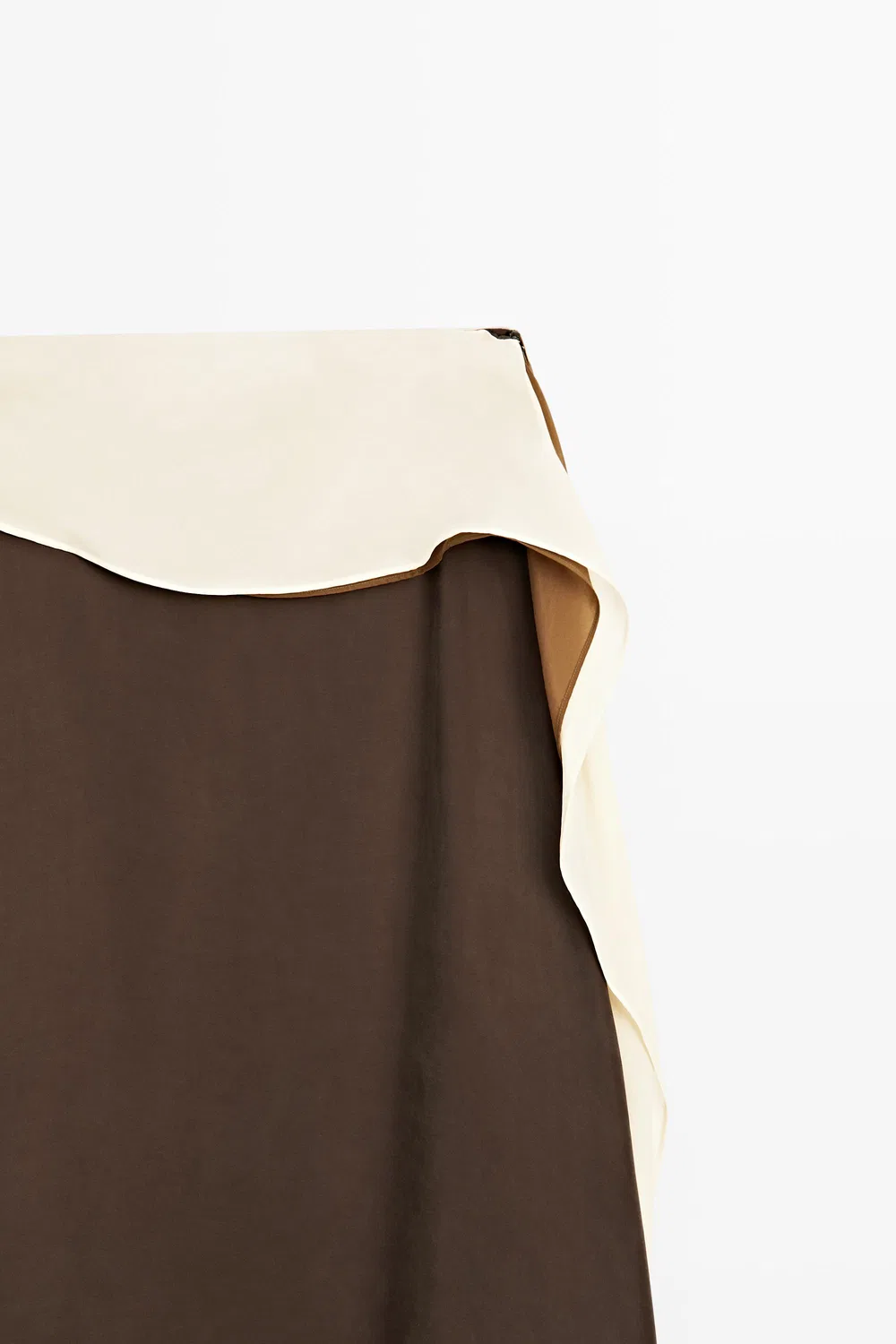 Юбка миди с оборками Massimo Dutti, контрастная, коричневый — фото 4