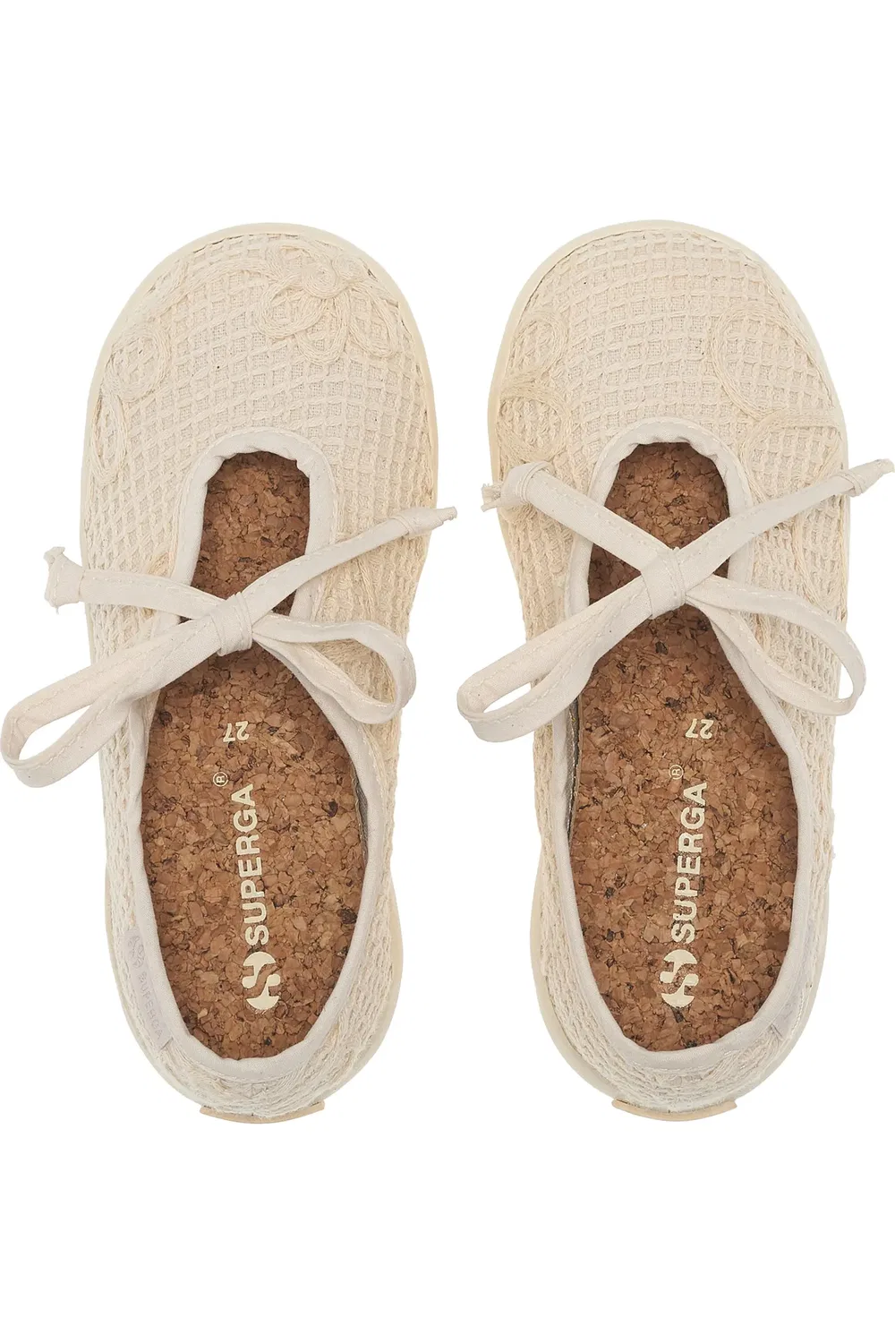 Детские балетки на шнуровке с цветочным кружевом 2442 Superga, Beige Raw-Off White — фото 4