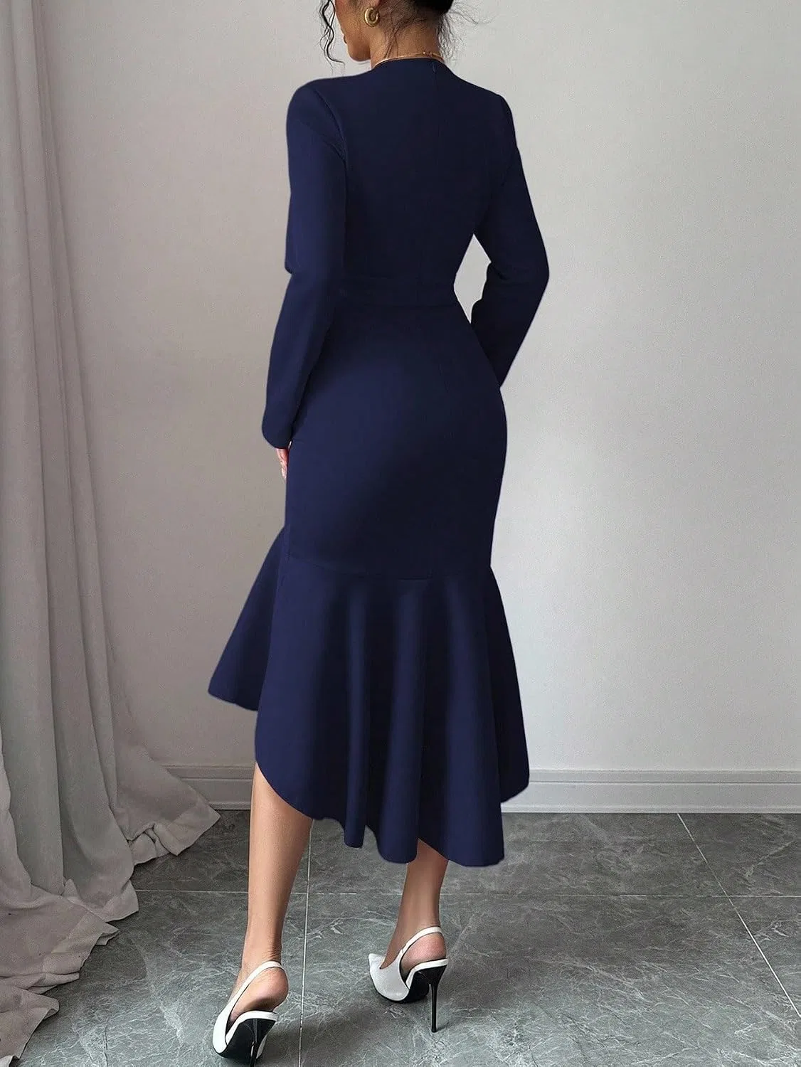 Женское мини-платье с асимметричным подолом без бренда, Royal Blue — фото 2