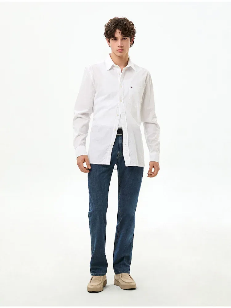 Рубашка с длинным рукавом из сейрсакера Regular Fit TOMMY HILFIGER, White — фото 3