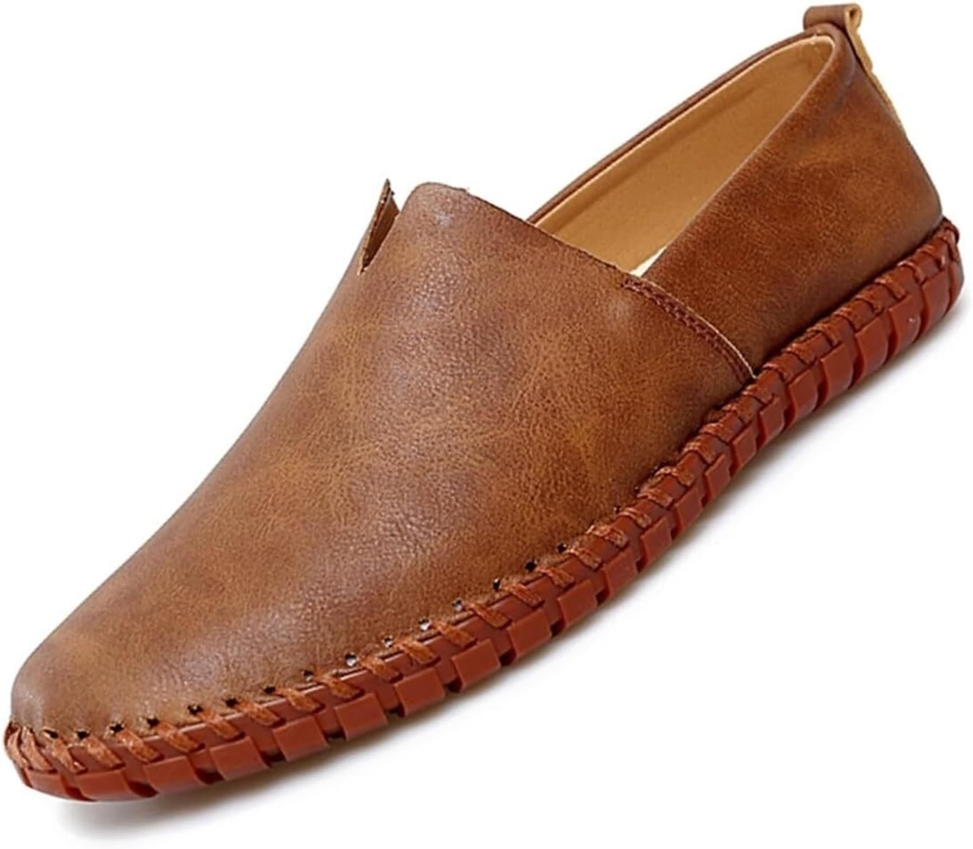 

Мужские кожаные лоферы ручной работы, слипоны, мягкие модные туфли с круглым носком, плоская подошва, противоскользящие, для ходьбы и вождения Generic, хаки