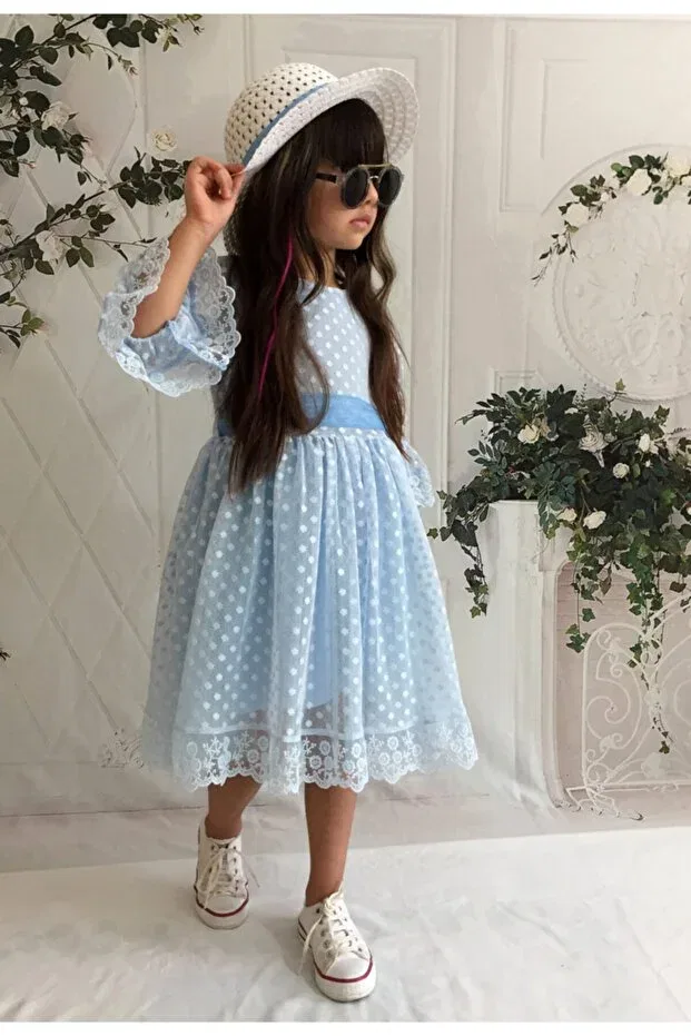 Детское платье для девочек кружевное Laced Princess Model Delfini Kids, Blue — фото 2