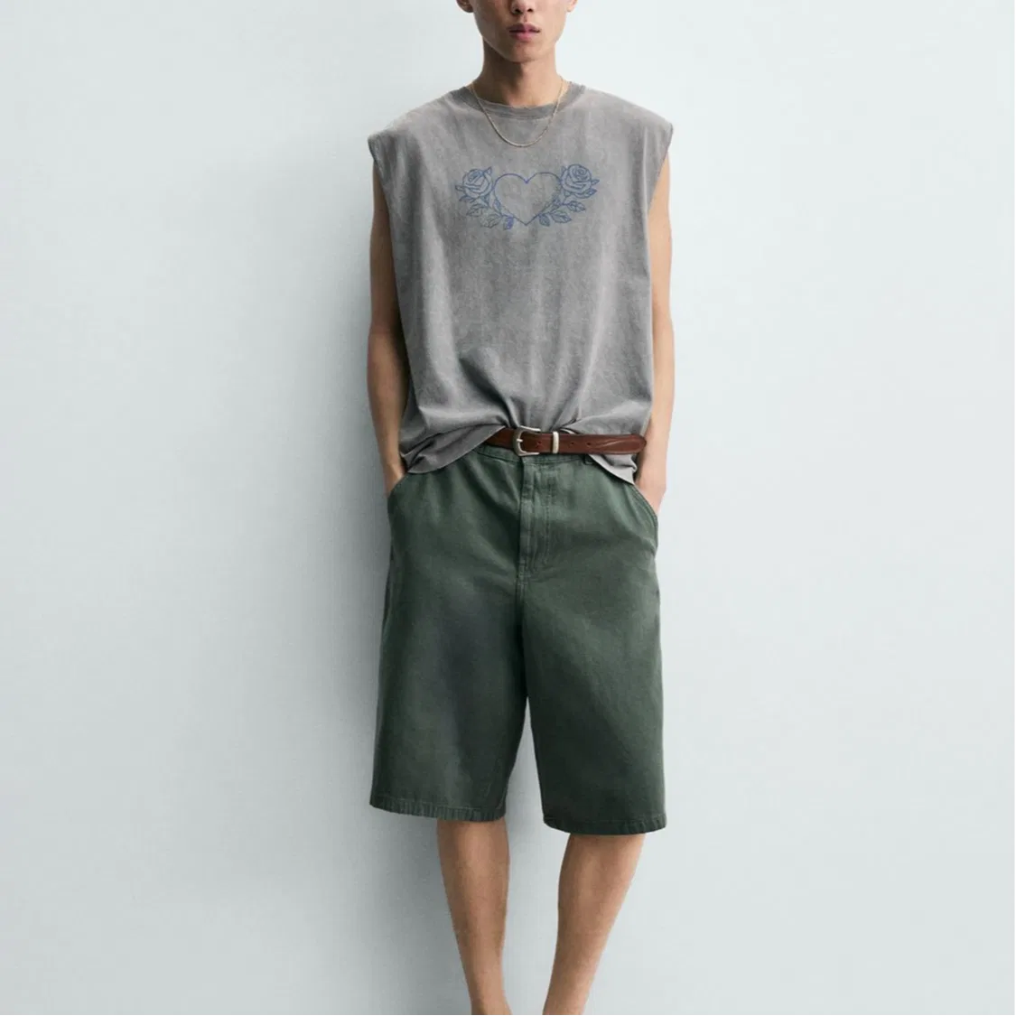 Мужская майка с круглым вырезом, серая, ZARA — фото 4