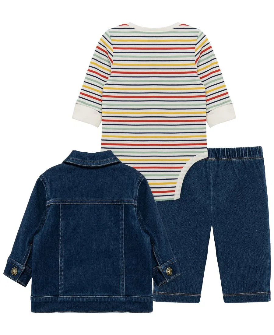 Комплект из боди, куртки и брюк Construction Crewneck Little Me, Denim — фото 2
