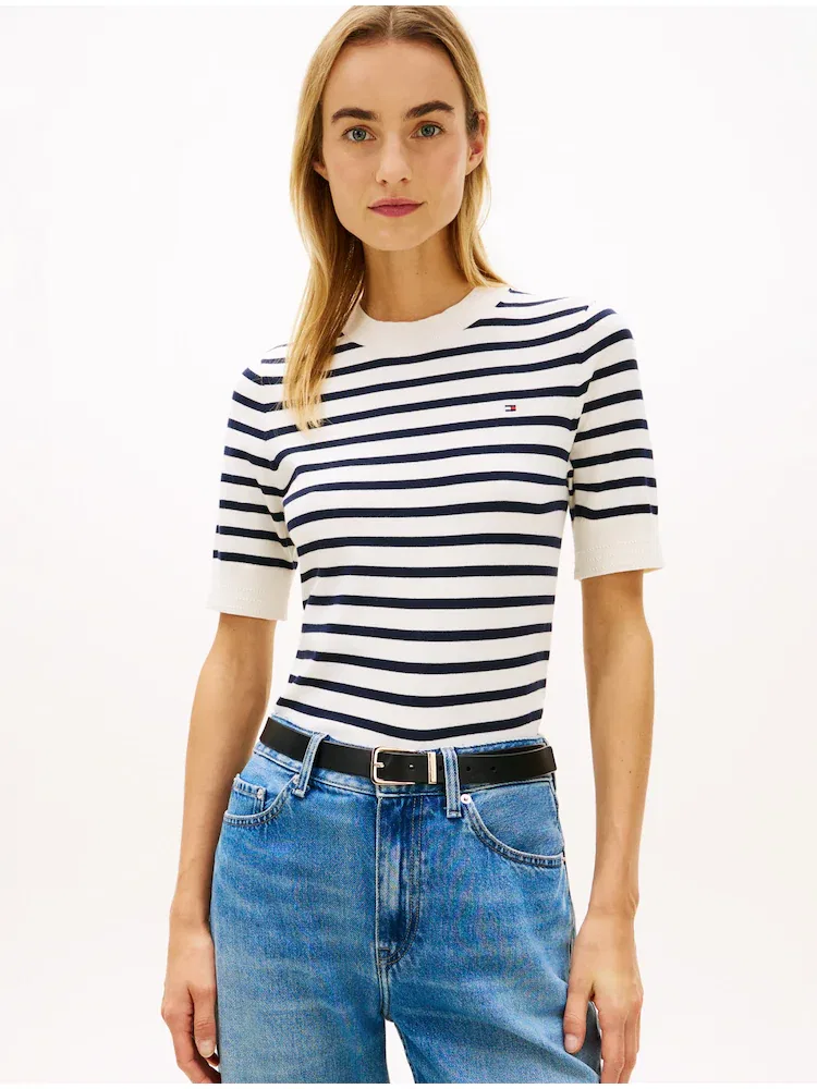 Джемпер с коротким рукавом, полосатый TOMMY HILFIGER, Ivory