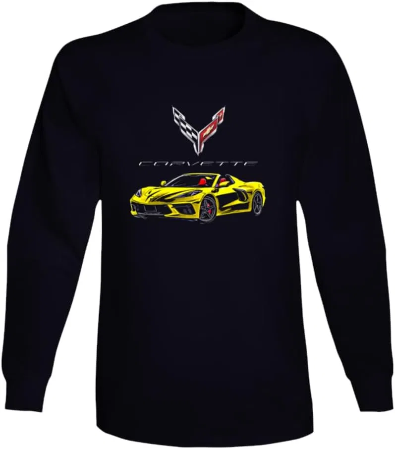 Мужская длинная футболка с мускул-каром C8 Vette Yellow, Black