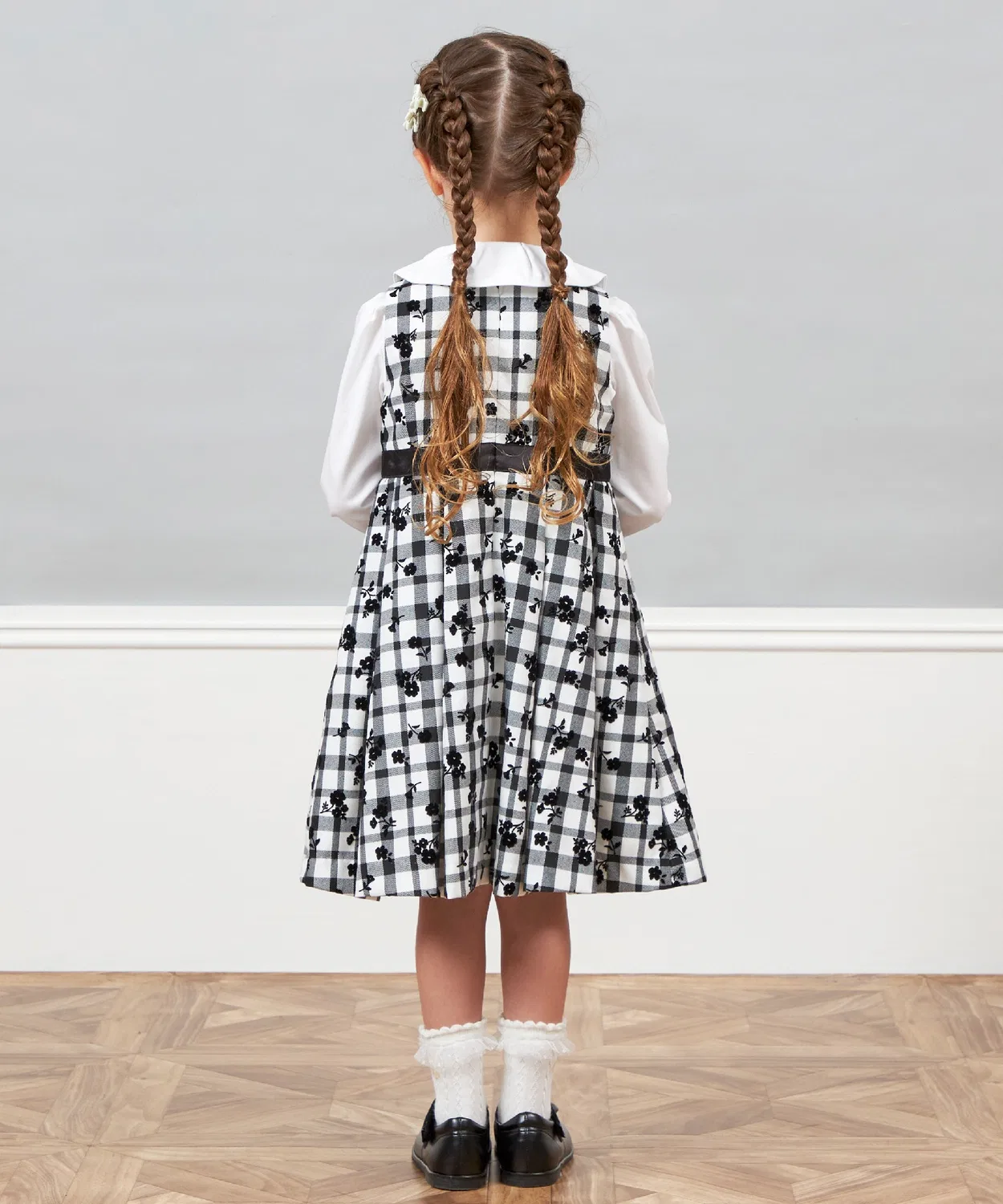 Детский сарафан с цветочным принтом и клеткой, модель Check ON Flower Print KP, Black — фото 3