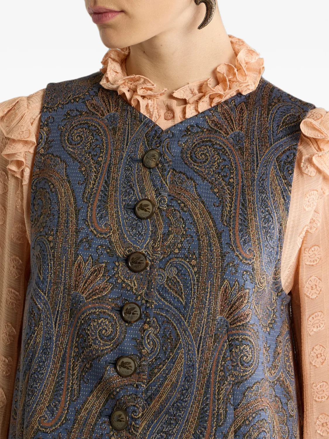 ETRO Жилет жаккардовый с пейсли, синий — фото 2