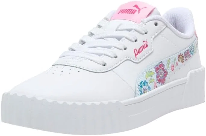 Детские кроссовки для девочек с принтом Carina 3.0 Flower Power PUMA, White-Blue — фото 2