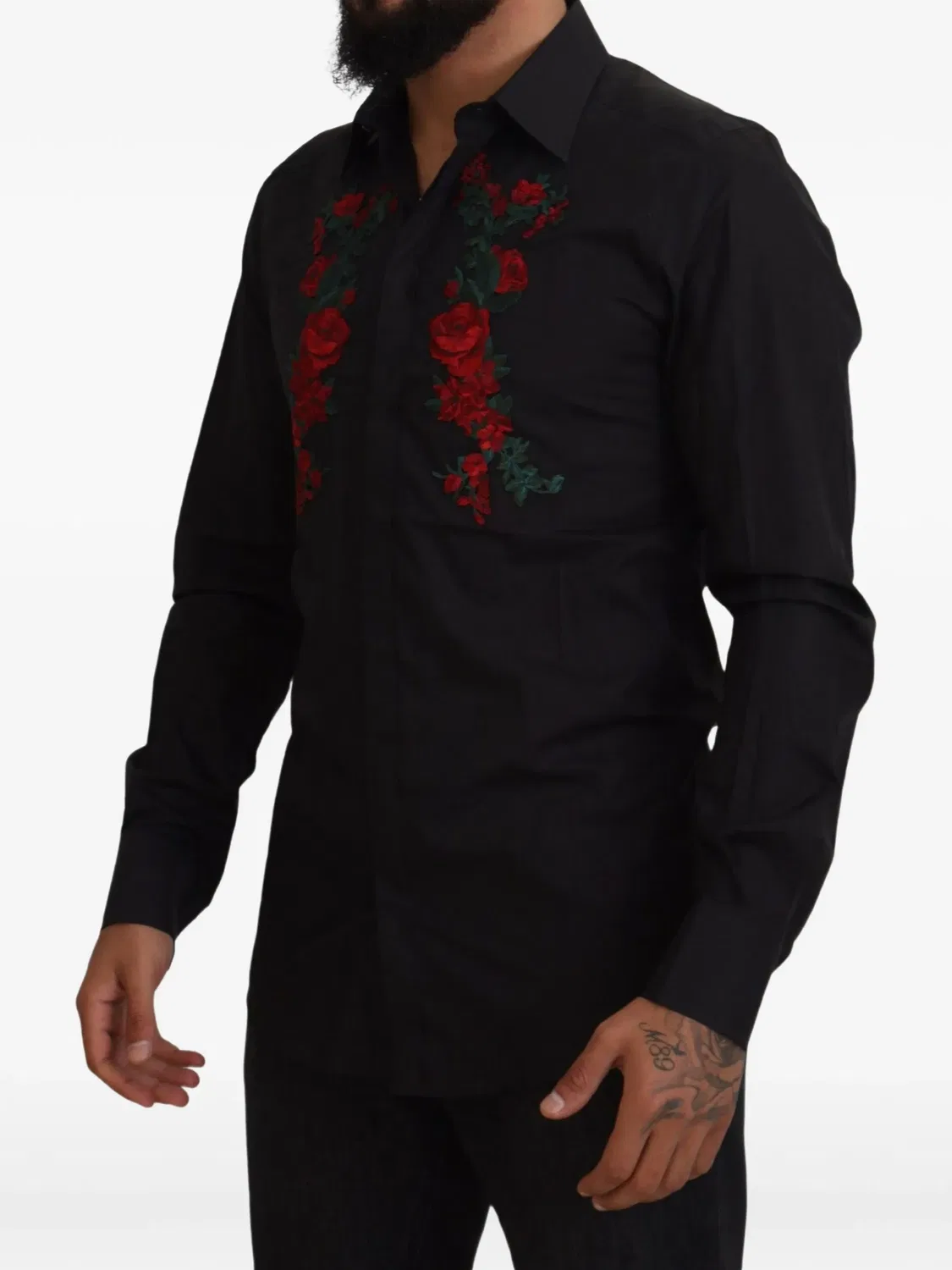 Рубашка с цветочной вышивкой, черная Dolce & Gabbana, черный — фото 3