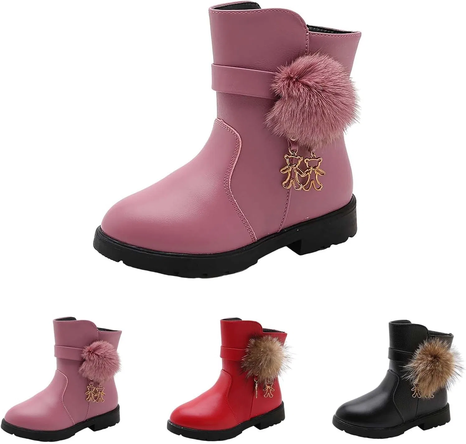 Детские ботинки для девочек с боковой молнией Princess Cute Short Boots, Pink — фото 3