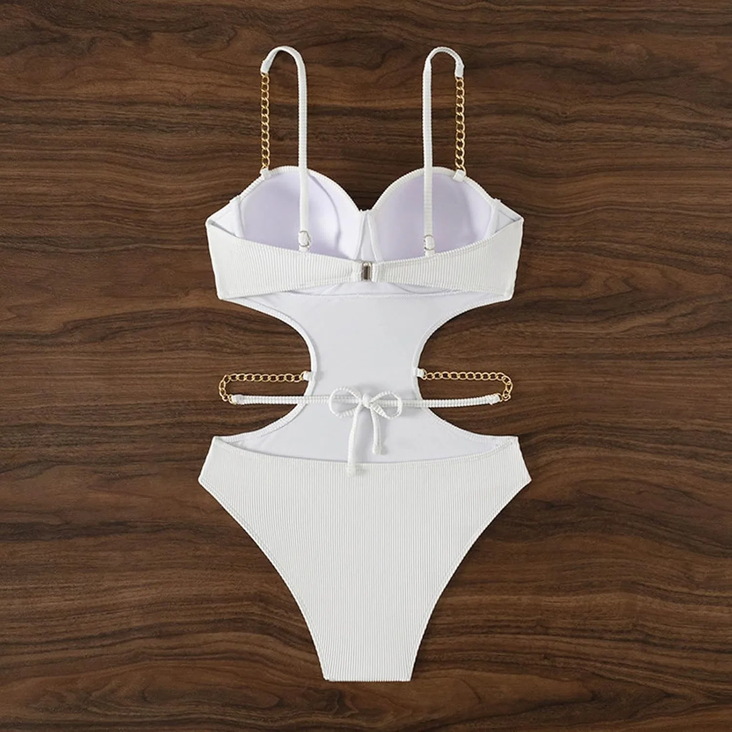 Женский цельный купальник с вырезами Monokini Push Up High Waisted, White — фото 2