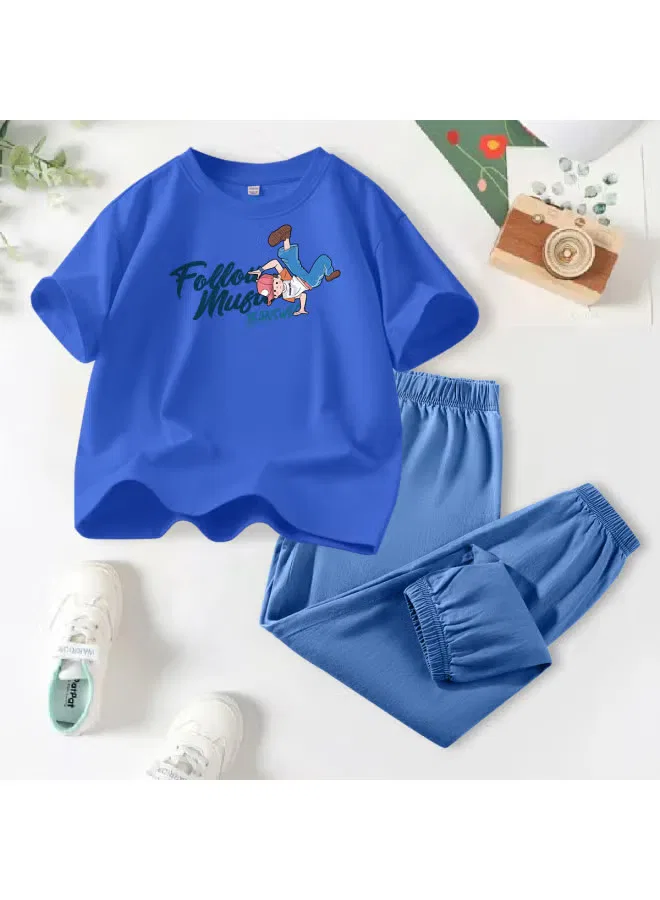 Комплект футболка с коротким рукавом и брюки с эффектом денима Jeanswest, королевский синий — фото 2