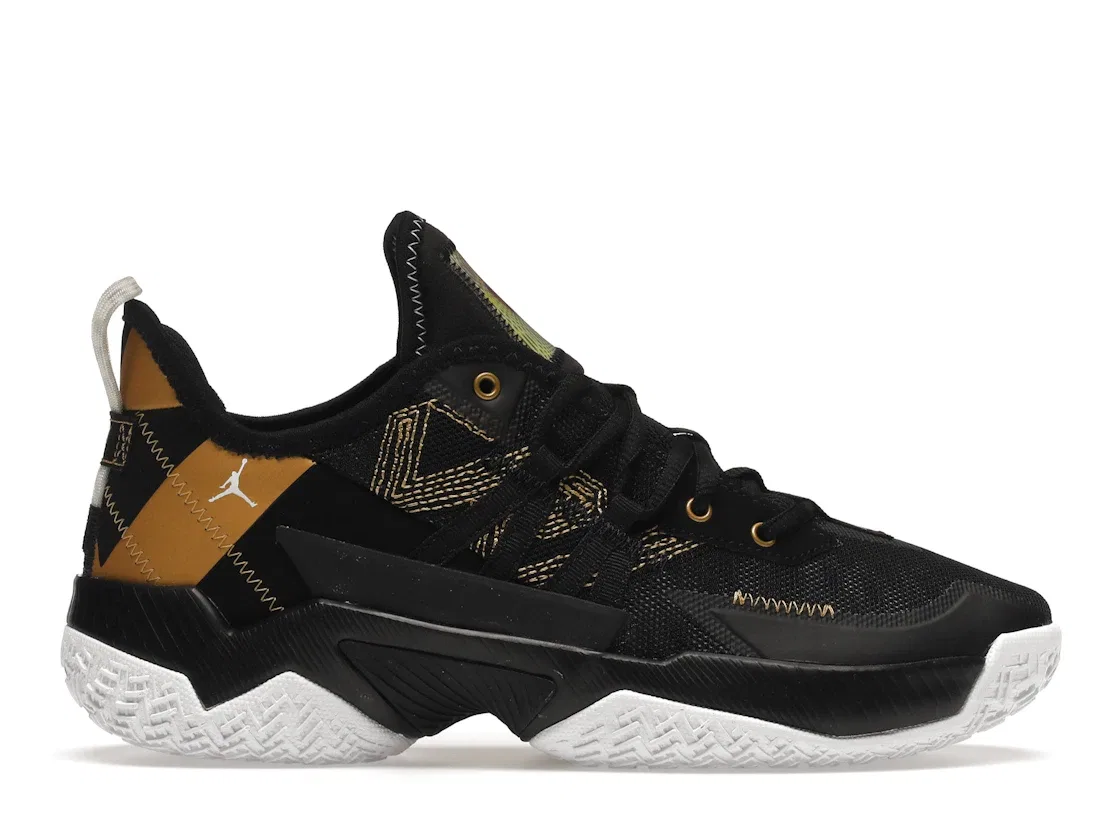 Детские кроссовки для мальчиков с дизайном Jordan Westbrook One Take II Jordan, Black-Metallic Gold-Metallic Gold