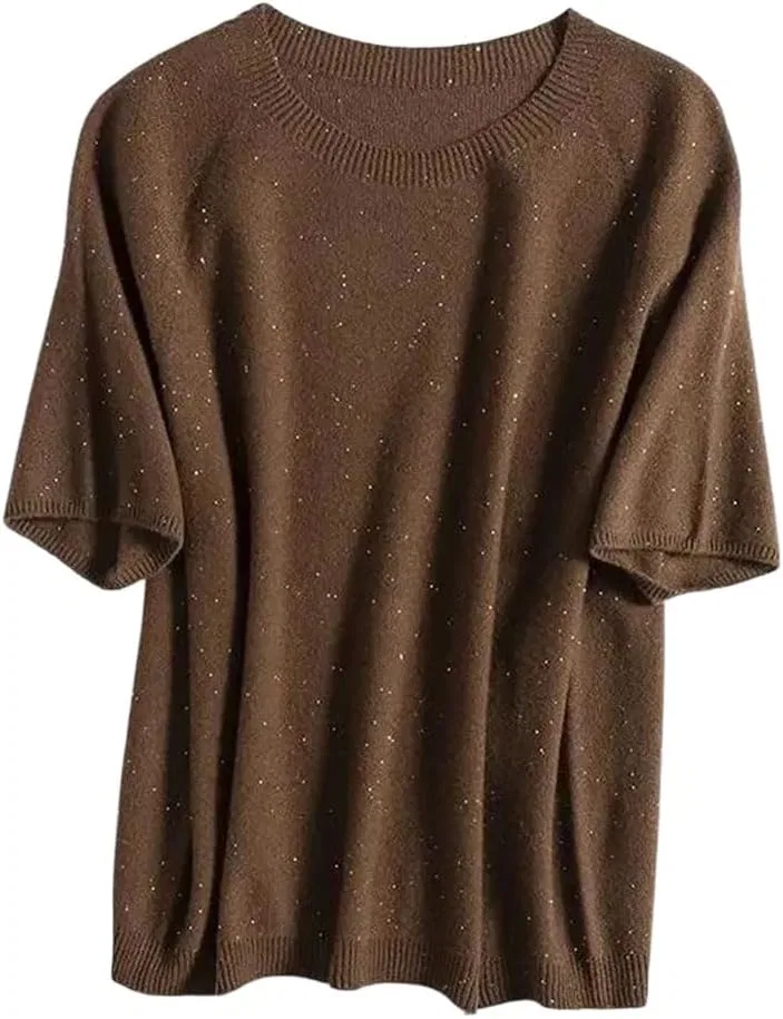 Женская футболка с круглым вырезом из шерсти Casual Knit Pullover, Brown