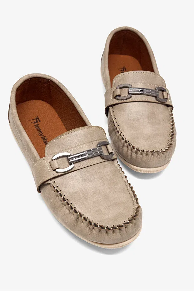 Детские туфли-лоферы для мальчиков с термоподошвой Tonny Black, Beige — фото 2