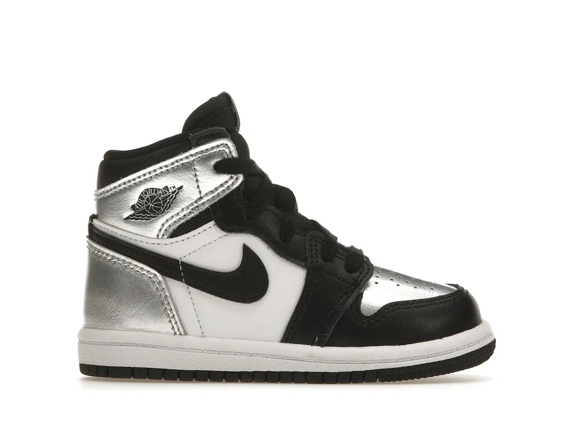 Детские кроссовки с металлическим серебристым верхом Jordan 1 Retro High Silver Toe Jordan, Black/Metallic Silver-White-Black