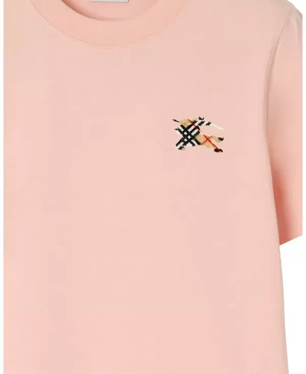 Женская футболка с вышивкой Knight Check Cotton T-Shirt Burberry, Compact Pink — фото 4
