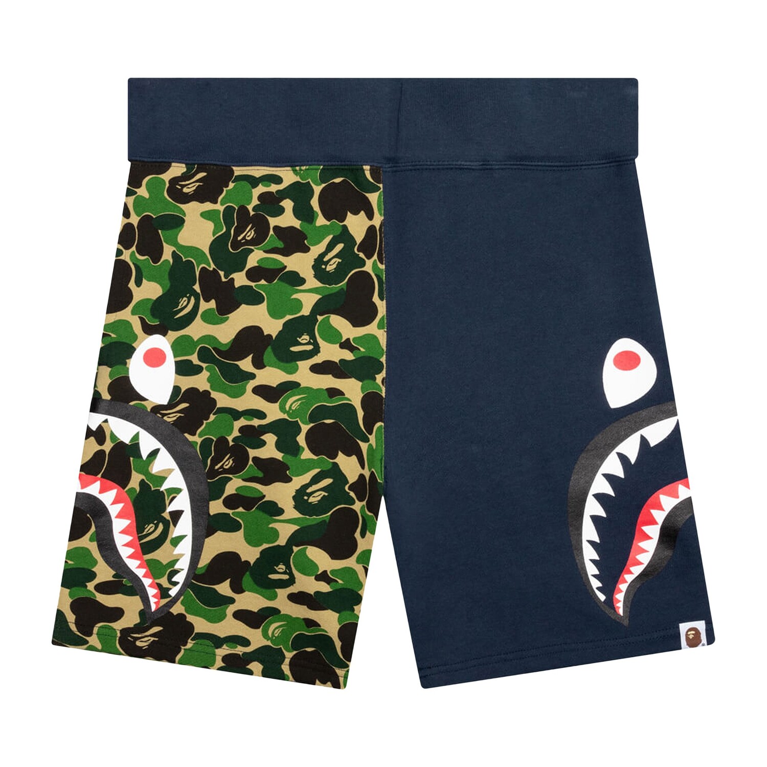 

BAPE ABC Камуфляжные спортивные шорты с изображением акулы, цвет Зеленый/Темно-синий
