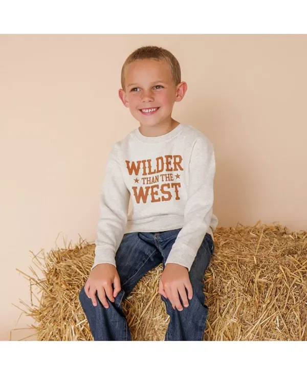 Детская толстовка для мальчиков с принтом Wilder Than The West Western Sweatshirt Sweet Wink, Natural Heather — фото 3