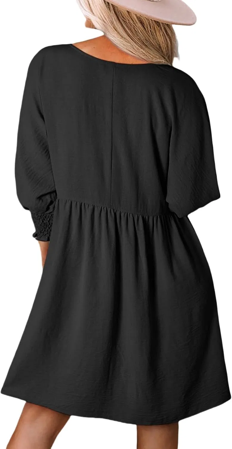 Женское повседневное платье мини с коротким рукавом, Black — фото 3