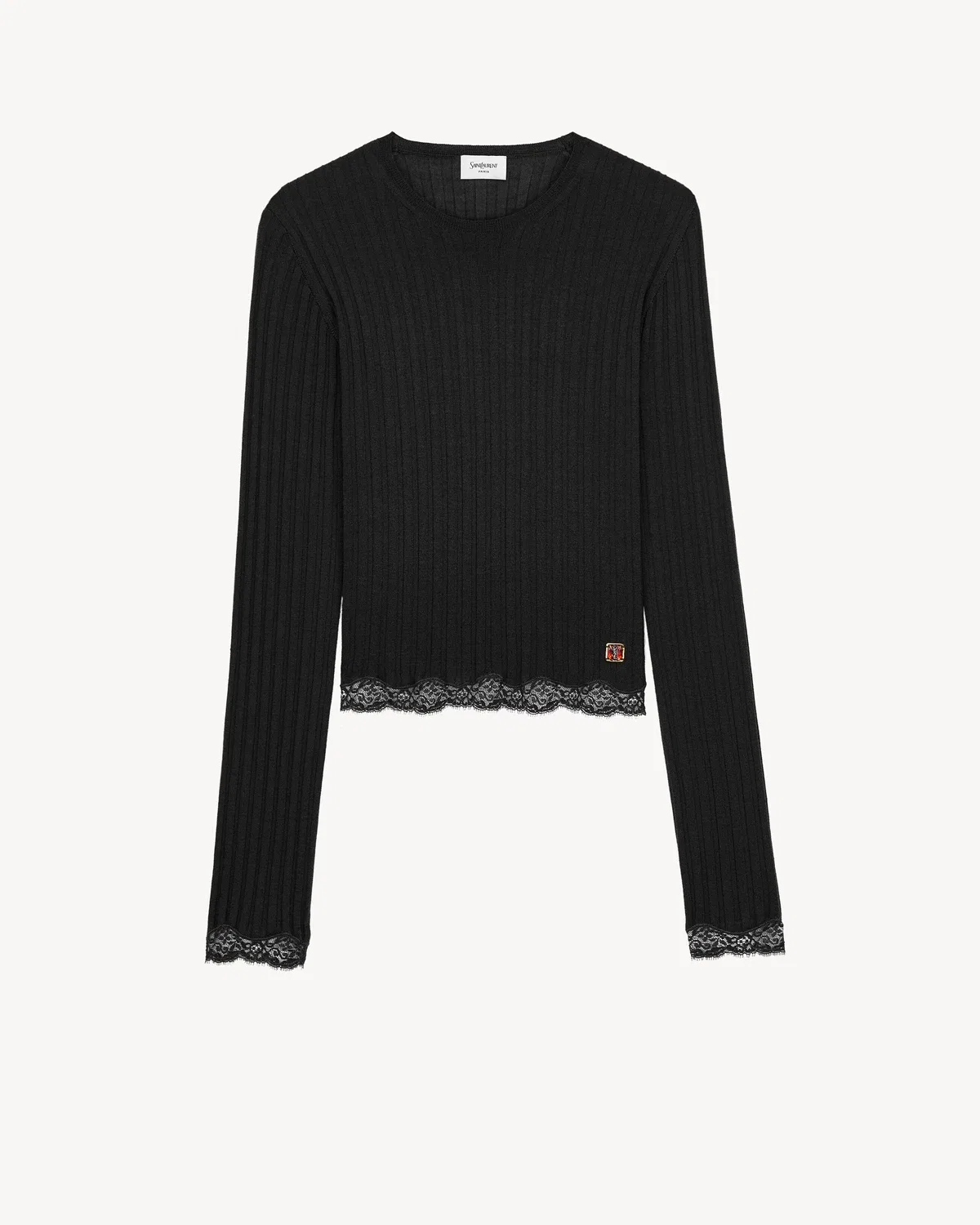 Топ на шнуровке из ребристой шерсти, кашемира и шелка Saint Laurent, черный