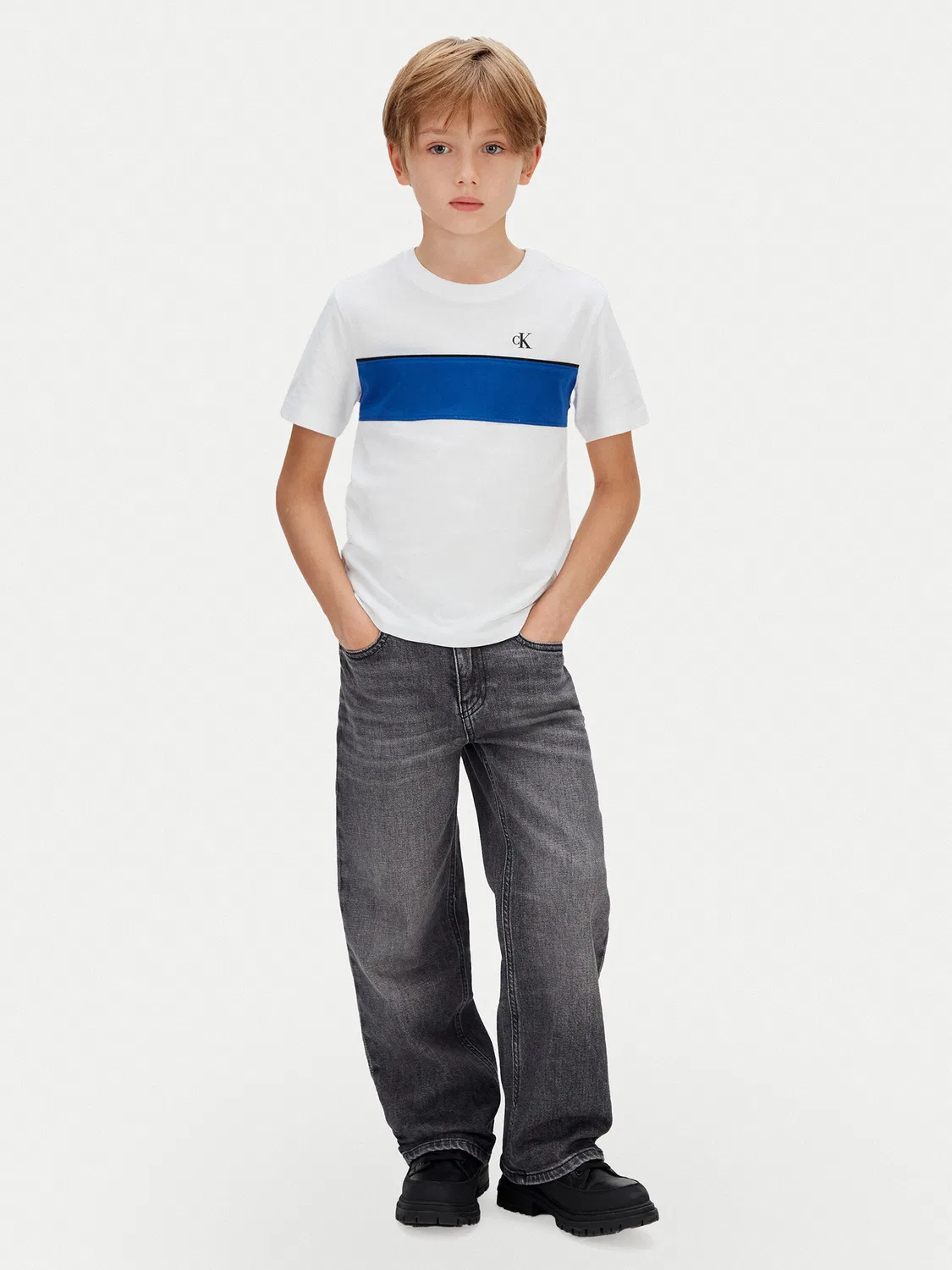 Футболка стандартного кроя для мальчика Panel Colorblock Calvin Klein Jeans, белый — фото 2