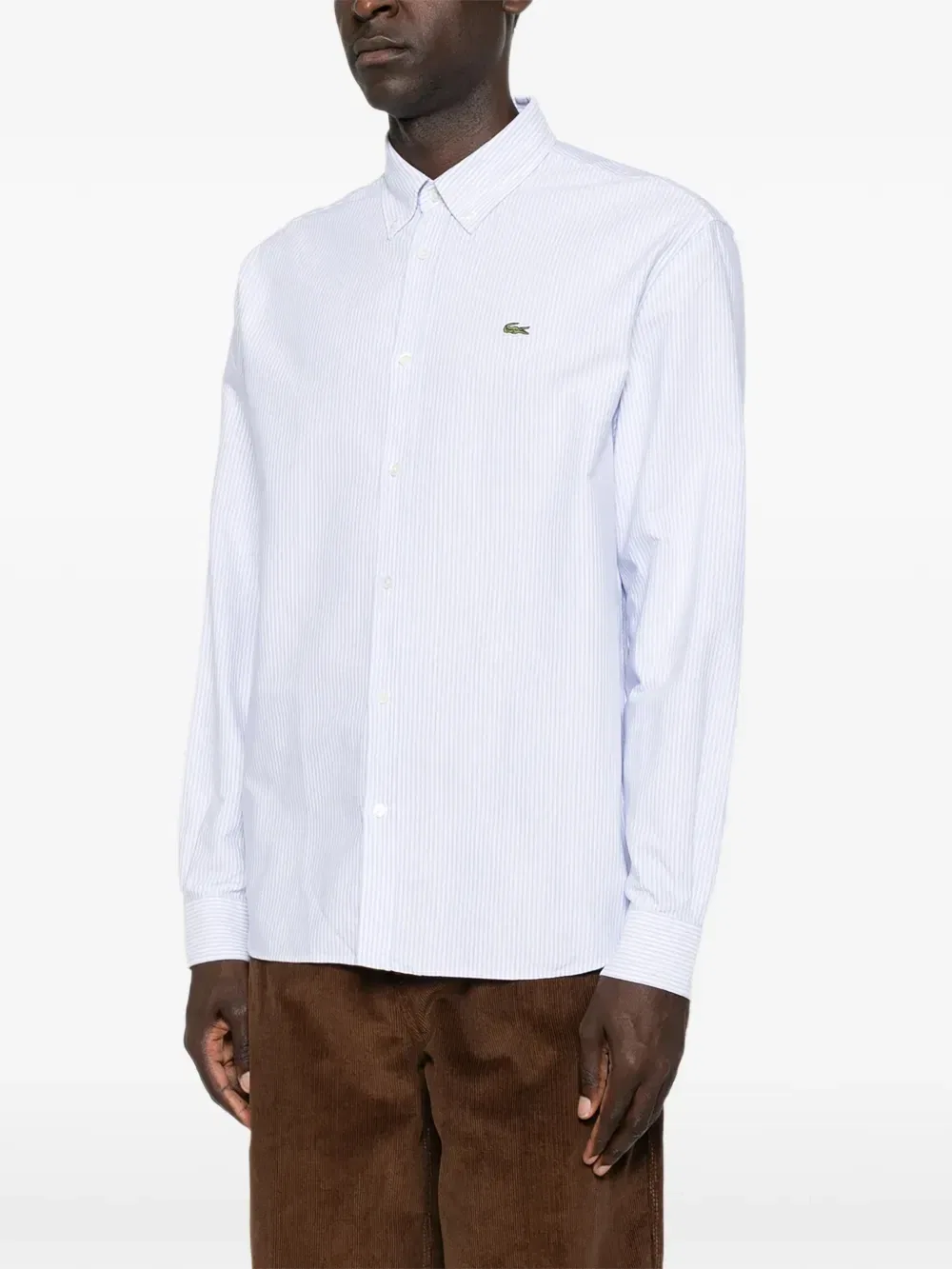 Полосатая рубашка с нашивкой-логотипом Lacoste, синий — фото 3
